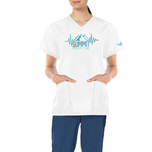 Load image into Gallery viewer, Summit Female Scrub Top White 2 All Over Print Scrub Top