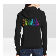 Load image into Gallery viewer, 94/6 poly/spandex Rainbow Words ER Zip-Up Hoodie Men and Women Sizes