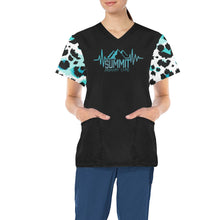 Load image into Gallery viewer, Summit Female Scrub Top White 2 Arms All Over Print Scrub Top