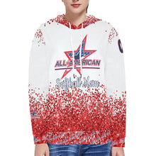 Load image into Gallery viewer, All American Softball Red Glitter Number Nickname Glitter Basic Numbers 00 white Women's Long Sleeve Fleece Hoodie (Model H55)