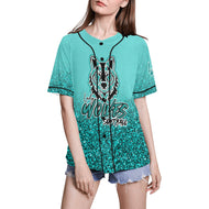 Lady Wolves Turquoise Glitter All Over Print Baseball Jersey for Women (Model T50)