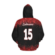 Load image into Gallery viewer, Steel City Name Number Red glitter All Over Print Hoodie for Women (USA Size) (Model H13)

