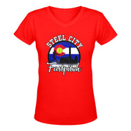 Steel City Vneck Red Women's Deep V-neck T-shirt (Model T19)