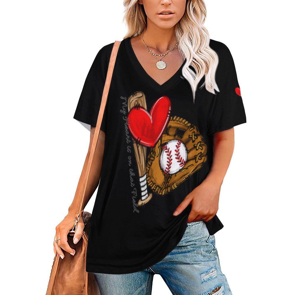 Women's Short-Sleeve V-Neck T-Shirt V Neck Short-sleeve Women Shirt Printed