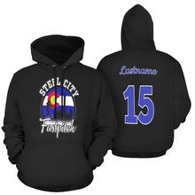 Load image into Gallery viewer, Steel City Name Number Blue All Over Print Hoodie for Women (USA Size) (Model H13)
