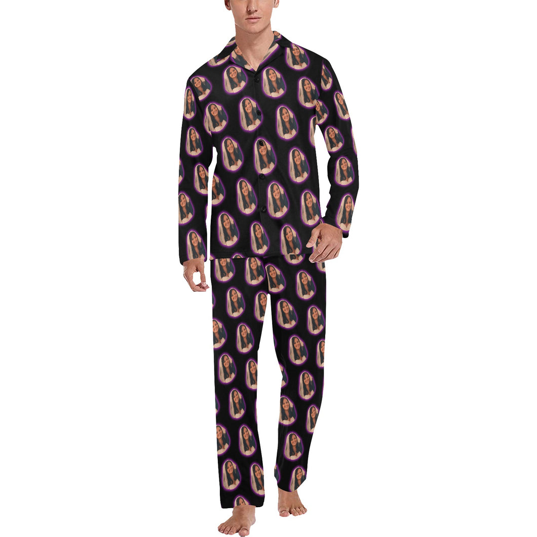 Custom Photo Men's V-Neck Long Pajama Set