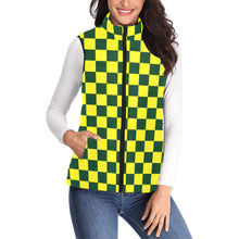 Load image into Gallery viewer, Checker Hunter Green Bight Yellow Women's Padded Vest Jacket (Model H44)
