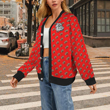 Load image into Gallery viewer, Ribbed Cardigan Leopard NUMBER FOOTBALL Bulldog Big Back Women's Ribbed Cardigan (Model H73)
