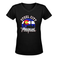 Steel City Red V neck Women's Deep V-neck T-shirt (Model T19)