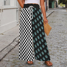 Load image into Gallery viewer, School Spirit Pants Checker Mascot Wolves Elastic Waist Tether Pockets Wide Leg Pants
