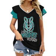 Women's Ruffle Sleeve V-Neck T-Shirt V-neck T-shirt