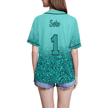 Load image into Gallery viewer, Lady Wolves Turquoise Glitter All Over Print Baseball Jersey for Women (Model T50)

