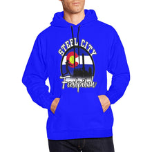 Load image into Gallery viewer, Steel City men blue All Over Print Hoodie for Men (USA Size) (Model H13)
