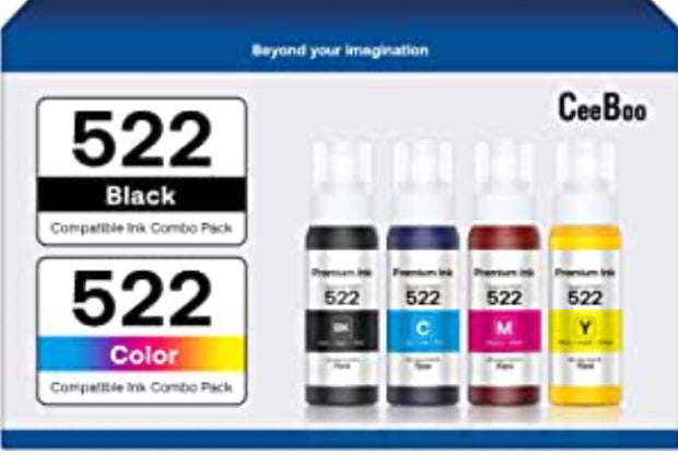 522 High Capacity Refill Ink Bottle Replacement for Epson Compatible 522 Ink Refill Bottles(Not Sublimation Ink) Use for EcoTank ET-2803 ET-2800 ET-2720 ET-4800| Black, Cyan, Magenta, Yellow