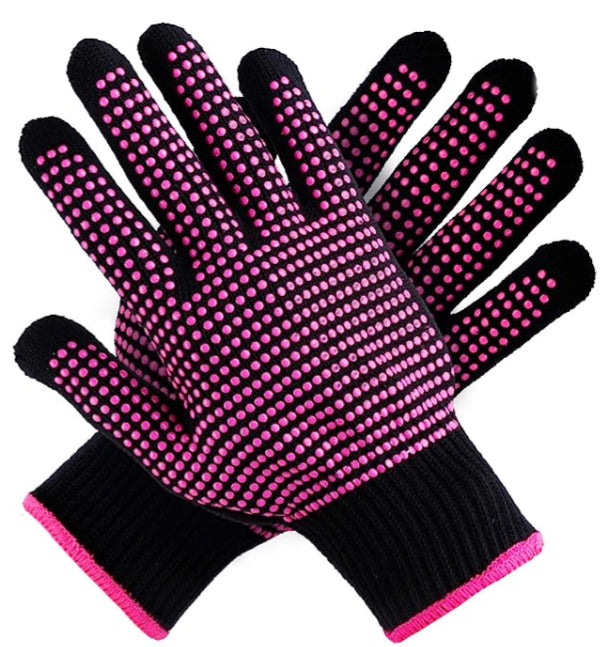 Teenitor 2 Pcs Heat Resistant Gloves With Silicone Bumps, (New Upgraded) Professional Heat Proof Glove Mitts For Hair Styling Curling Iron Wand Flat Iron Hot-Air Brushes Sublimation Gloves