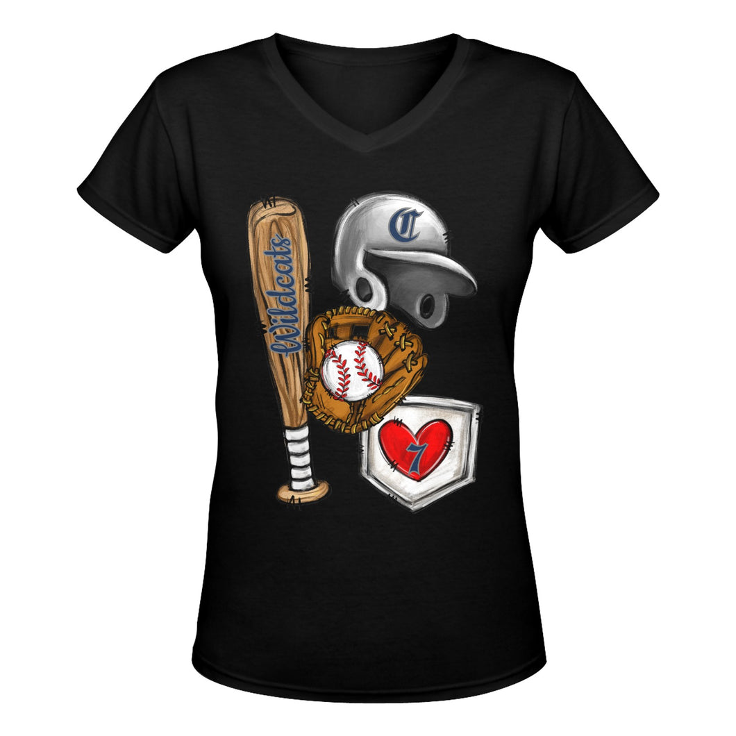 Baseball Shirt Women's Deep V-neck T-shirt (Model T19)
