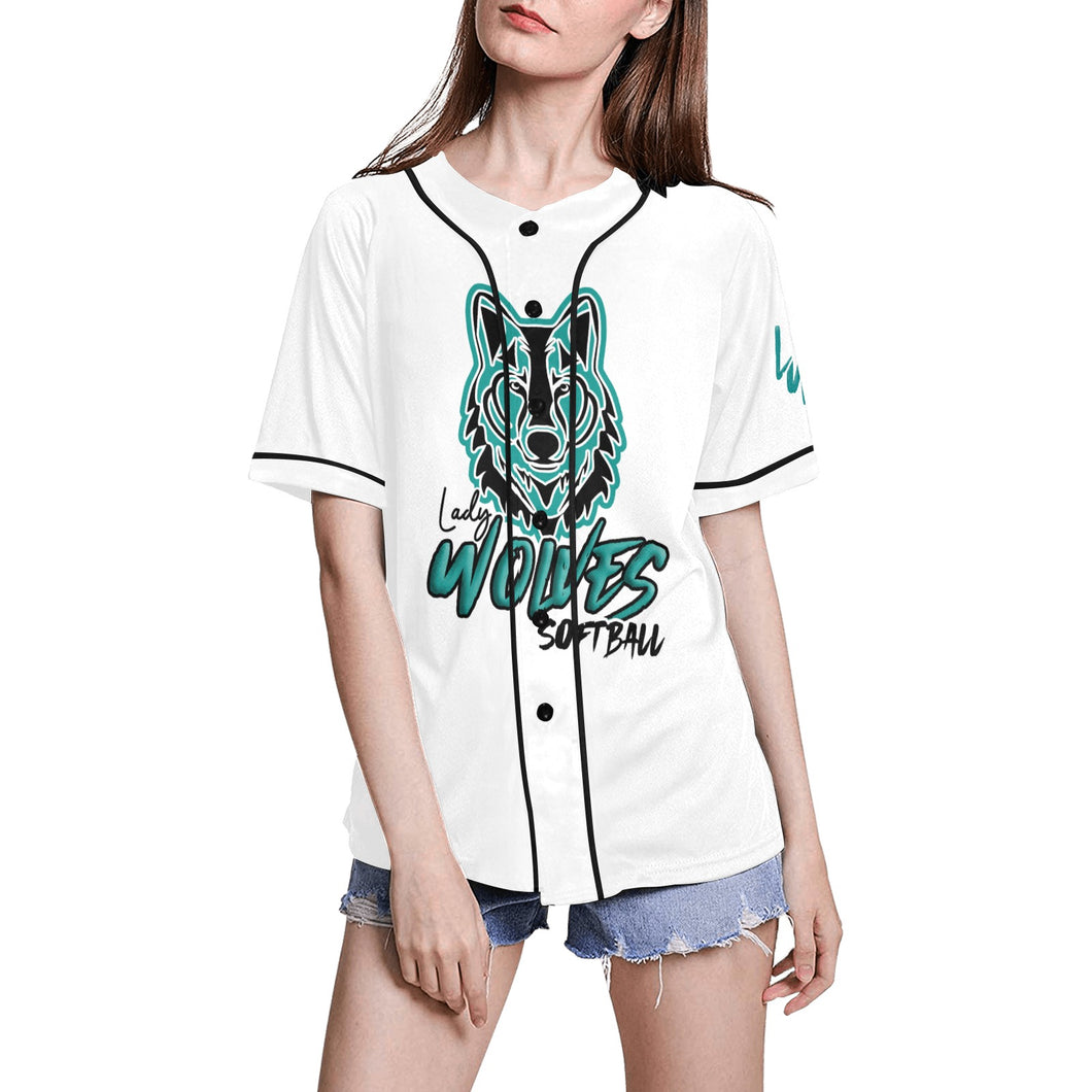 Lady Wolves White All Over Print Baseball Jersey for Women (Model T50)