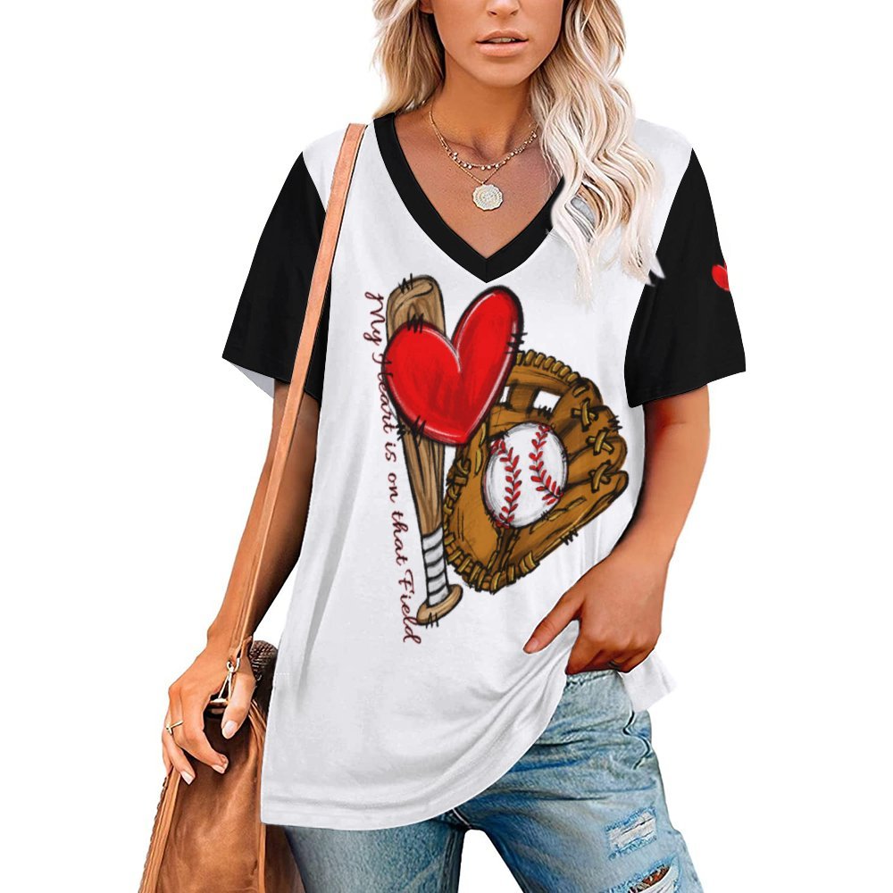 Women's Short-Sleeve V-Neck T-Shirt V Neck Short-sleeve Women Shirt Printed