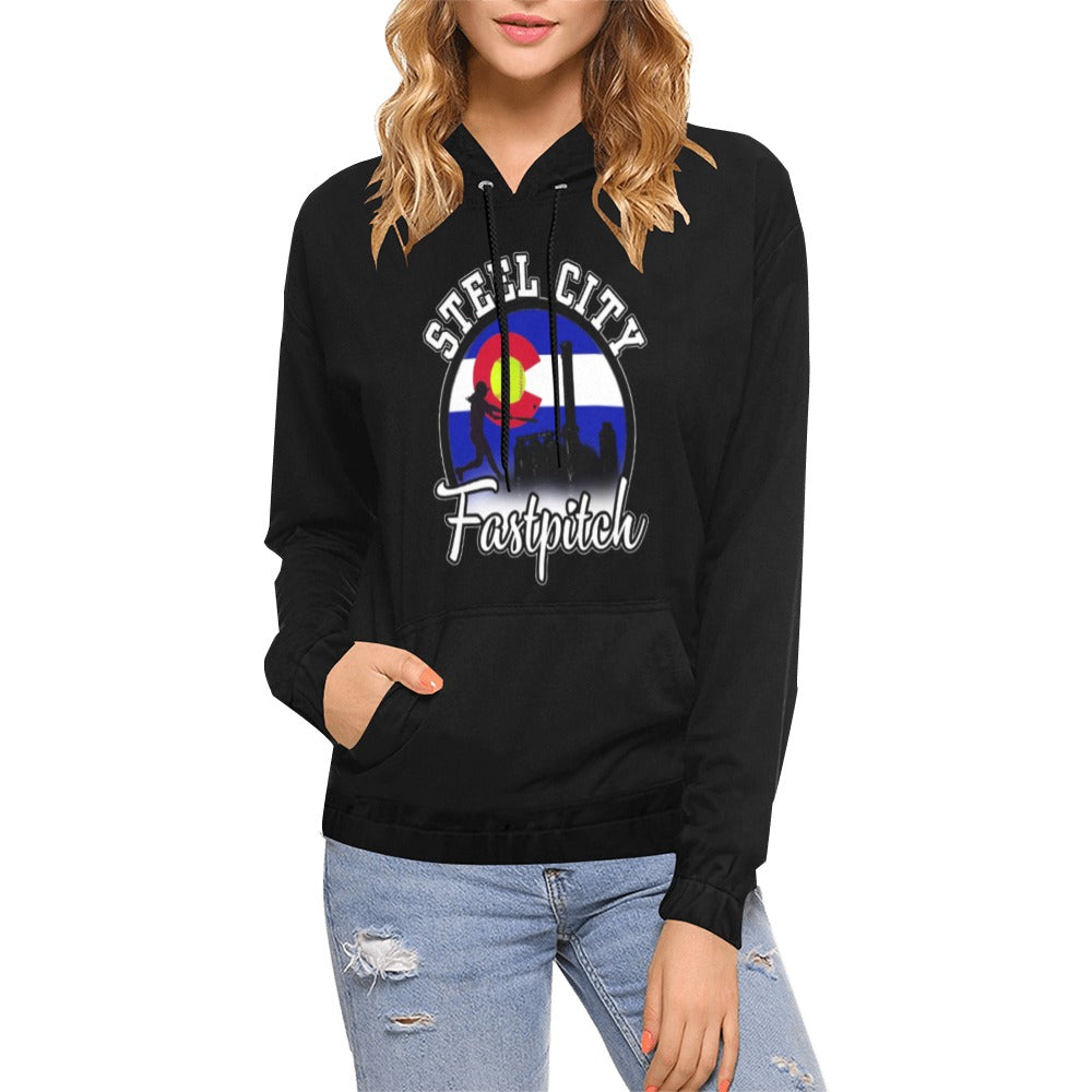 Steel City Name Number Blue All Over Print Hoodie for Women (USA Size) (Model H13)