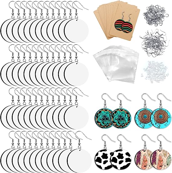ZOCONE 60 Pcs Sublimation Earrings Blank, Earring Blanks for Sublimation Printing, Unfinished Round Heat Transfer Earring Pendant with Earring Hooks Cardboard Bags for Women Girls DIY Earring Project