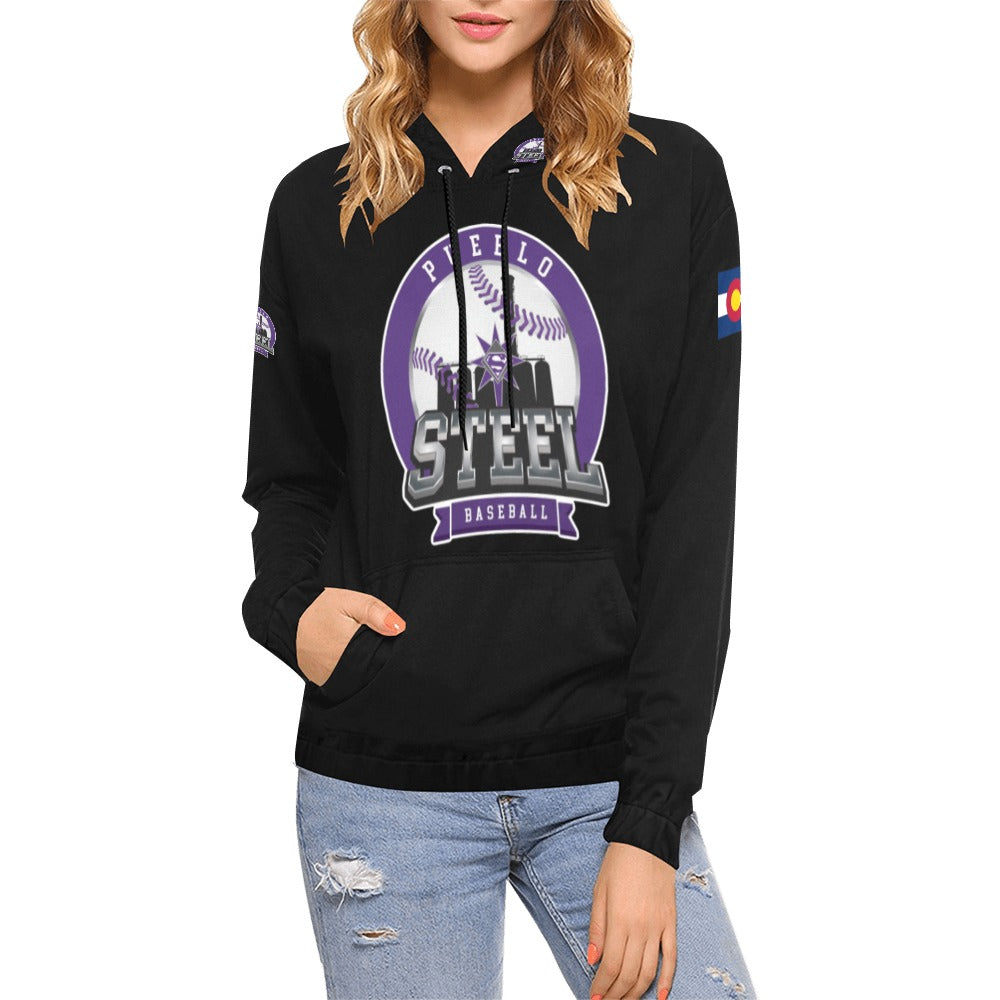Pueblo Steel Last Name/Number All Over Print Hoodie for Women (USA Size) (Model H13)