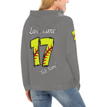 Load image into Gallery viewer, Altitude Grey Last name/Number Nickname Softball Numbers All Over Print Hoodie for Women (USA Size) (Model H13)
