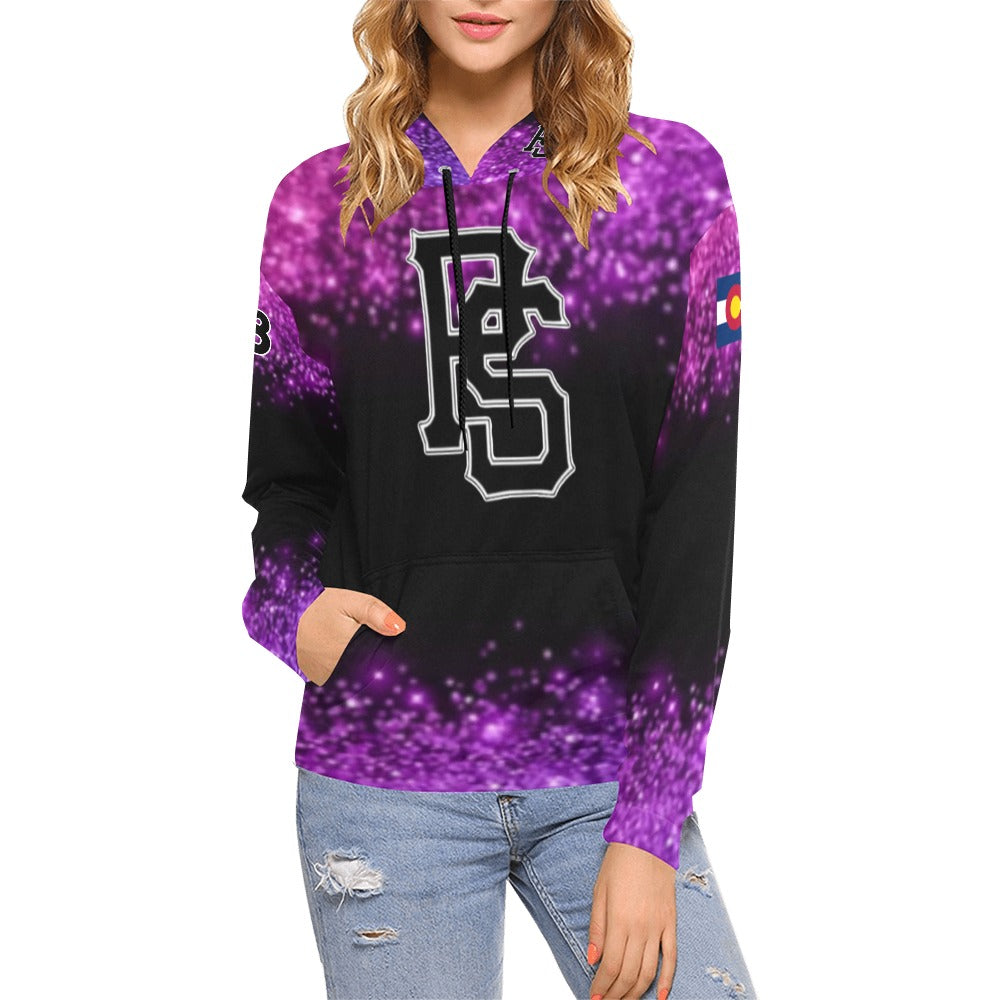 Pueblo Steel purple PS Last name/Number Nickname Glitter All Over Print Hoodie for Women (USA Size) (Model H13)