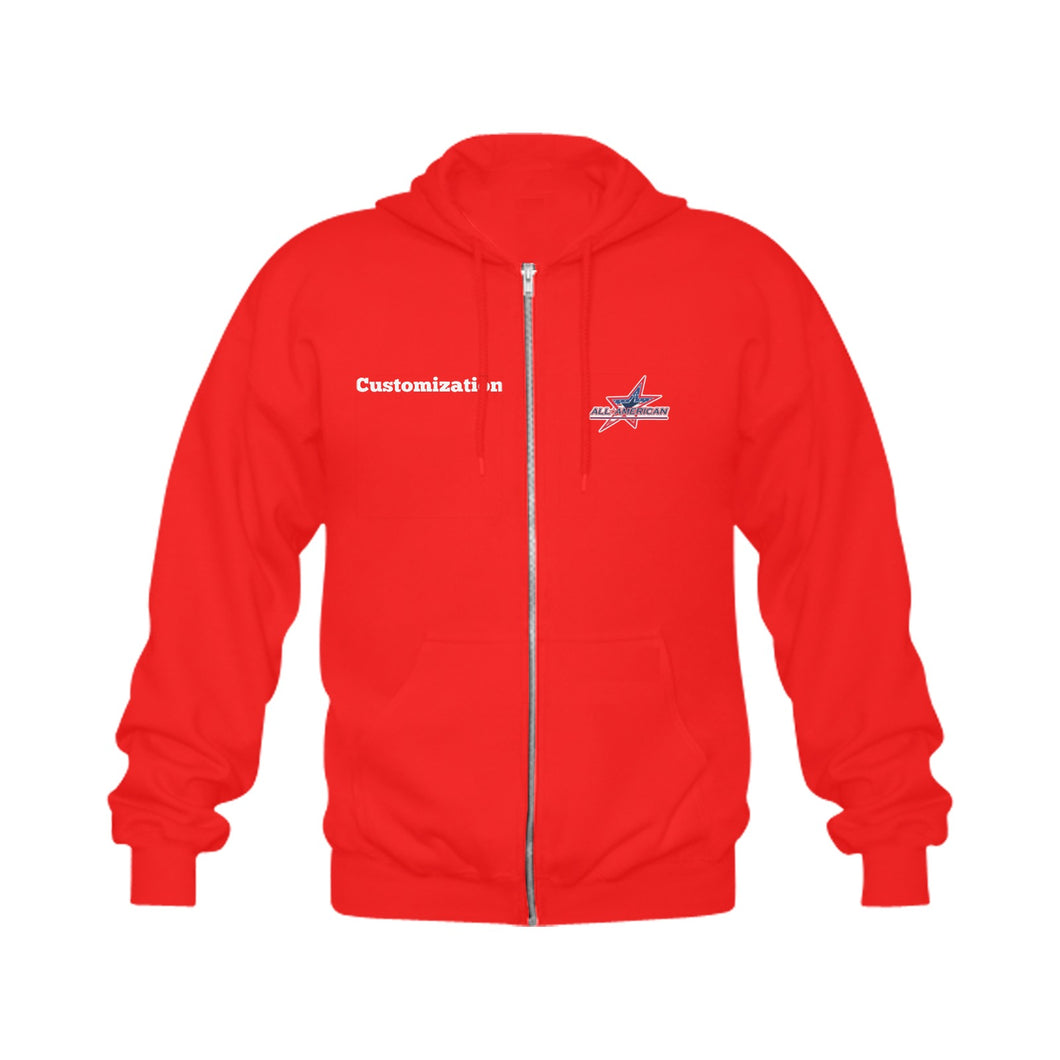 All American Zip-up Red Gildan Full Zip Hooded Sweatshirt (Model H02)