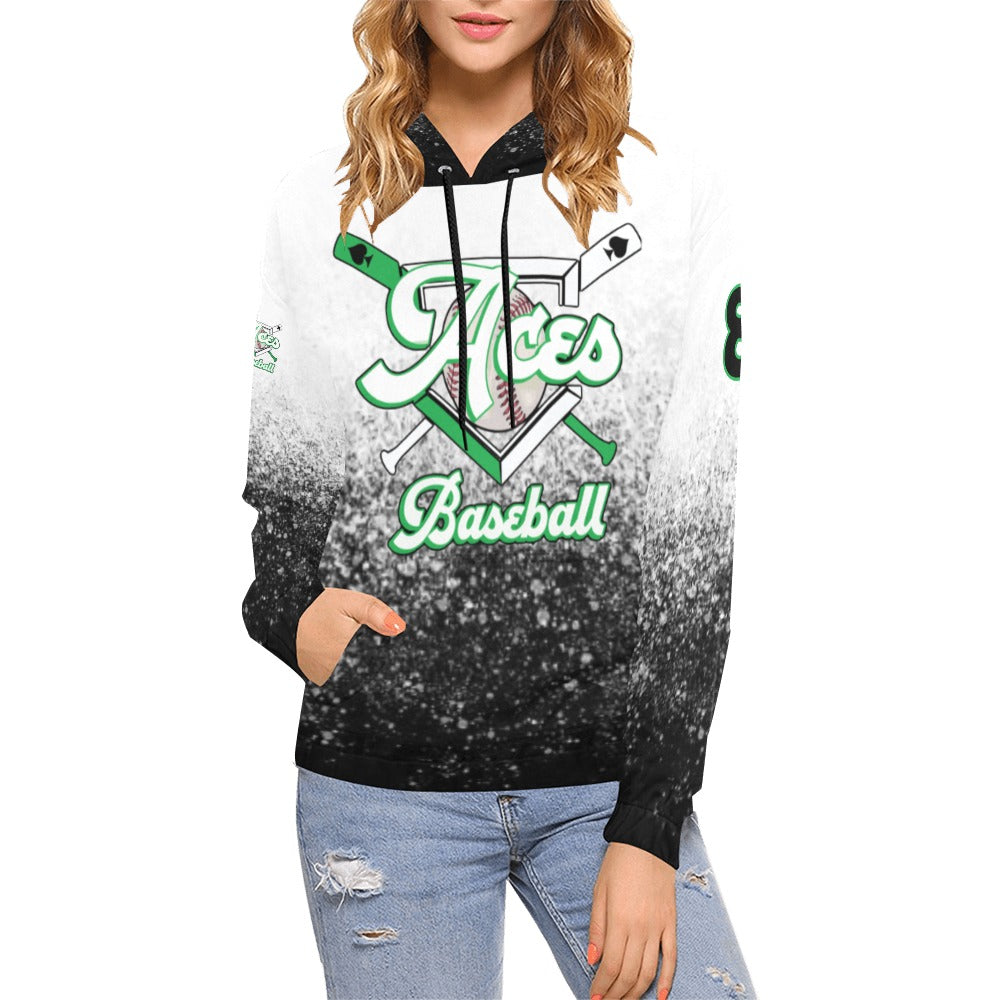 Aces Baseball Hoodie, Black Name/Last/Nick/Baseball Number 5 All Over Print Hoodie for Women (USA Size) (Model H13)