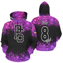 Load image into Gallery viewer, Pueblo Steel purple PS Last name/Number Nickname Glitter All Over Print Hoodie for Women (USA Size) (Model H13)
