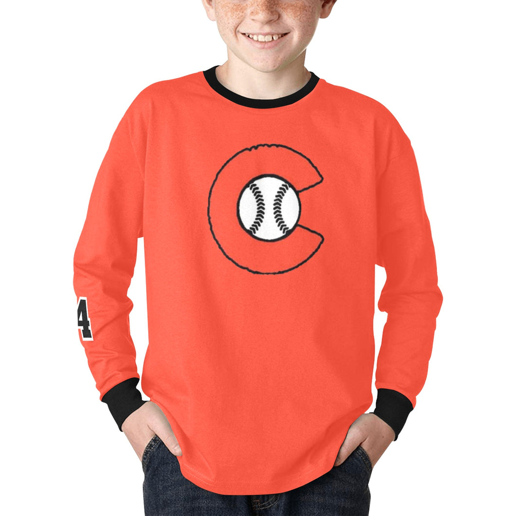 Chaos Orange Number Sleeve Long Kids' Rib Cuff Long Sleeve T-shirt (Model T64)