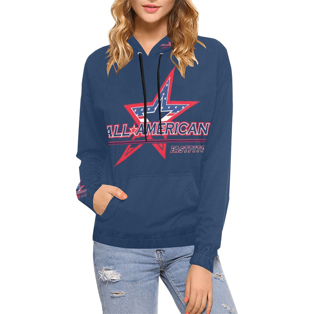 All American Hoodie No Custom Blue All Over Print Hoodie for Women (USA Size) (Model H13)
