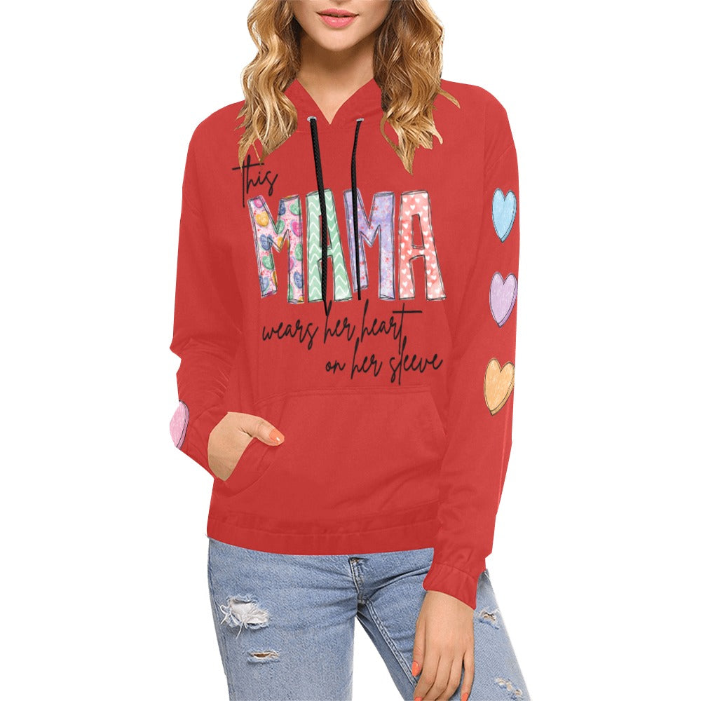 Mama Red All Over Print Hoodie for Women (USA Size) (Model H13)