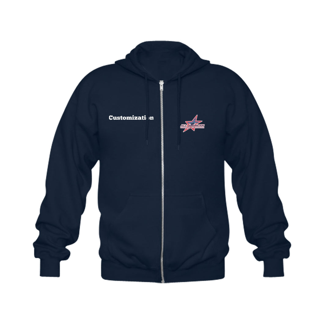 All American Zip-up Navy Gildan Full Zip Hooded Sweatshirt (Model H02)