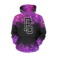 Load image into Gallery viewer, Pueblo Steel purple PS Last name/Number Nickname Glitter All Over Print Hoodie for Women (USA Size) (Model H13)
