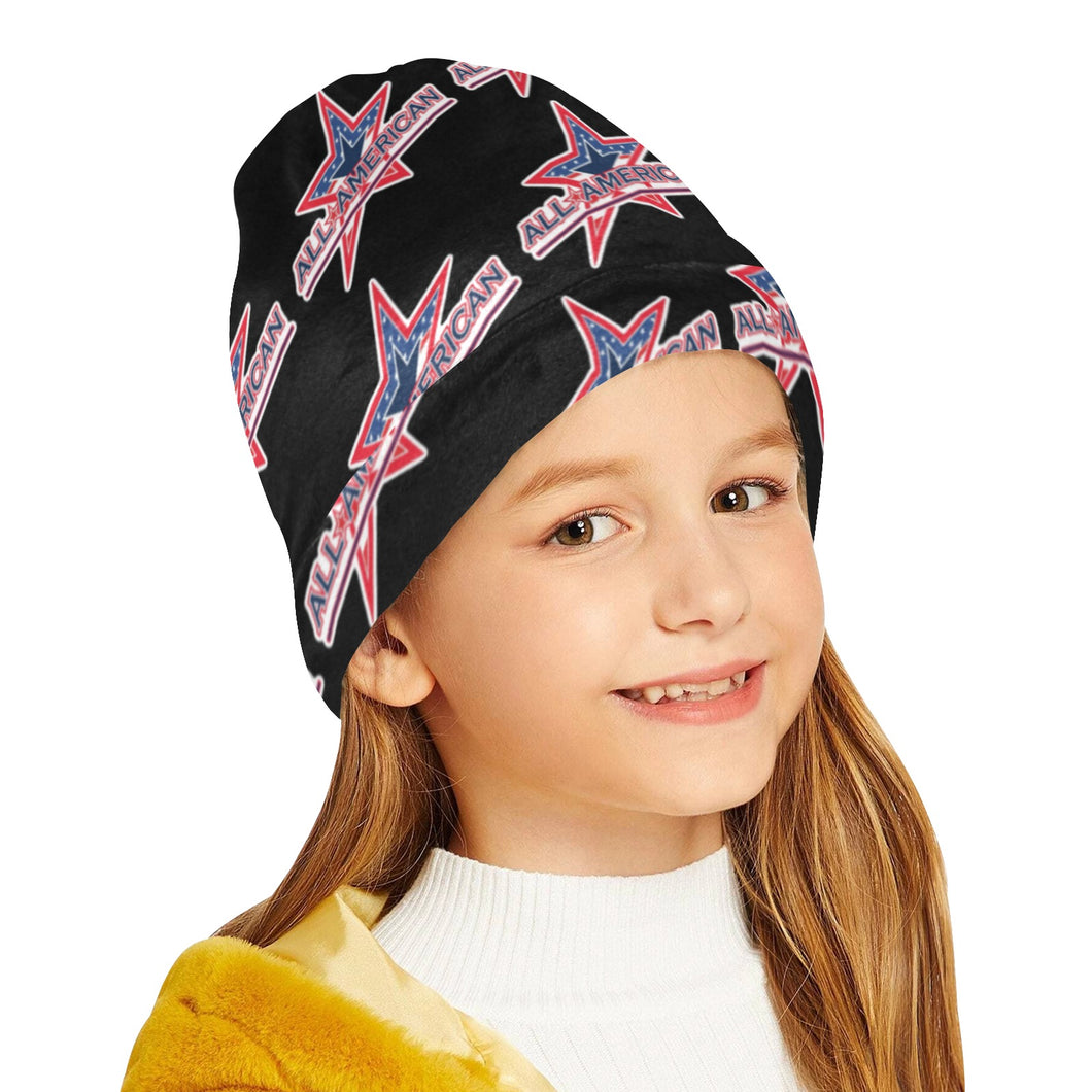 All American Beanie Pattern Black Y All Over Print Beanie for Kids