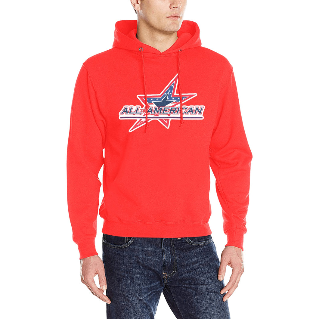 All American 50/50 Red Name Number Men's Classic Hoodie (Model H17)