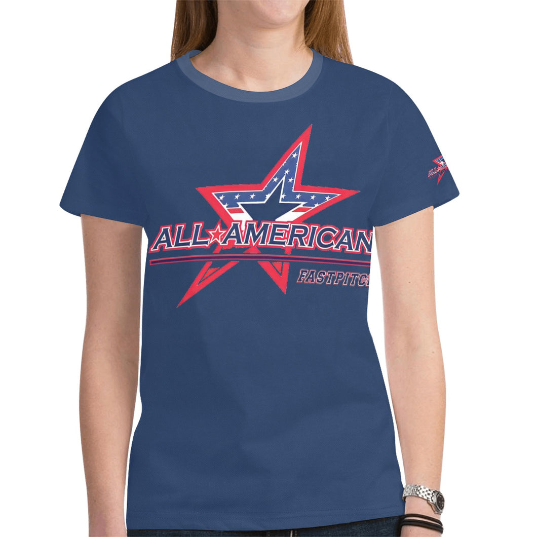 All American Collar Blue Women Fit Shirt New All Over Print T-shirt for Women (Model T45)