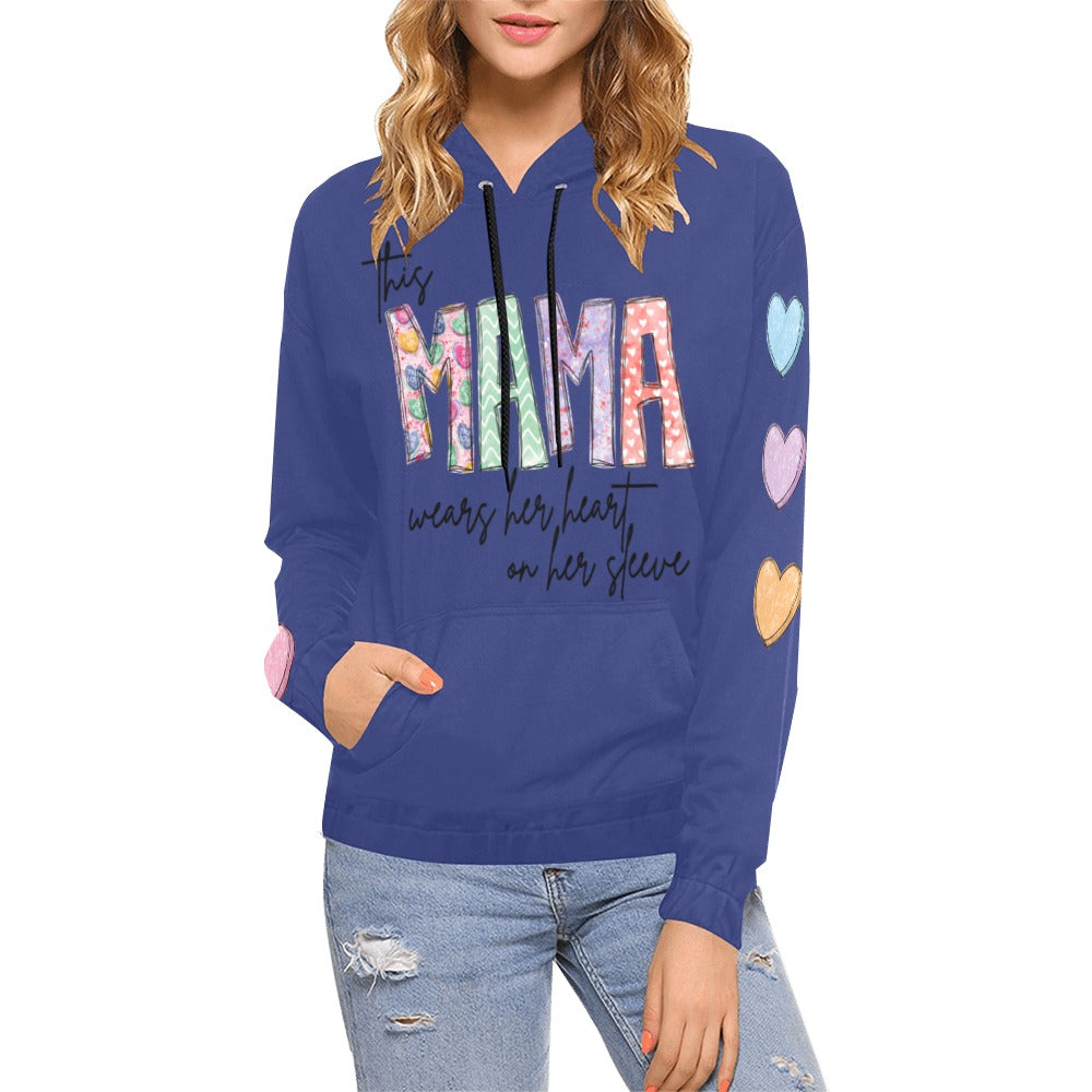 Mama Dark Blue All Over Print Hoodie for Women (USA Size) (Model H13)