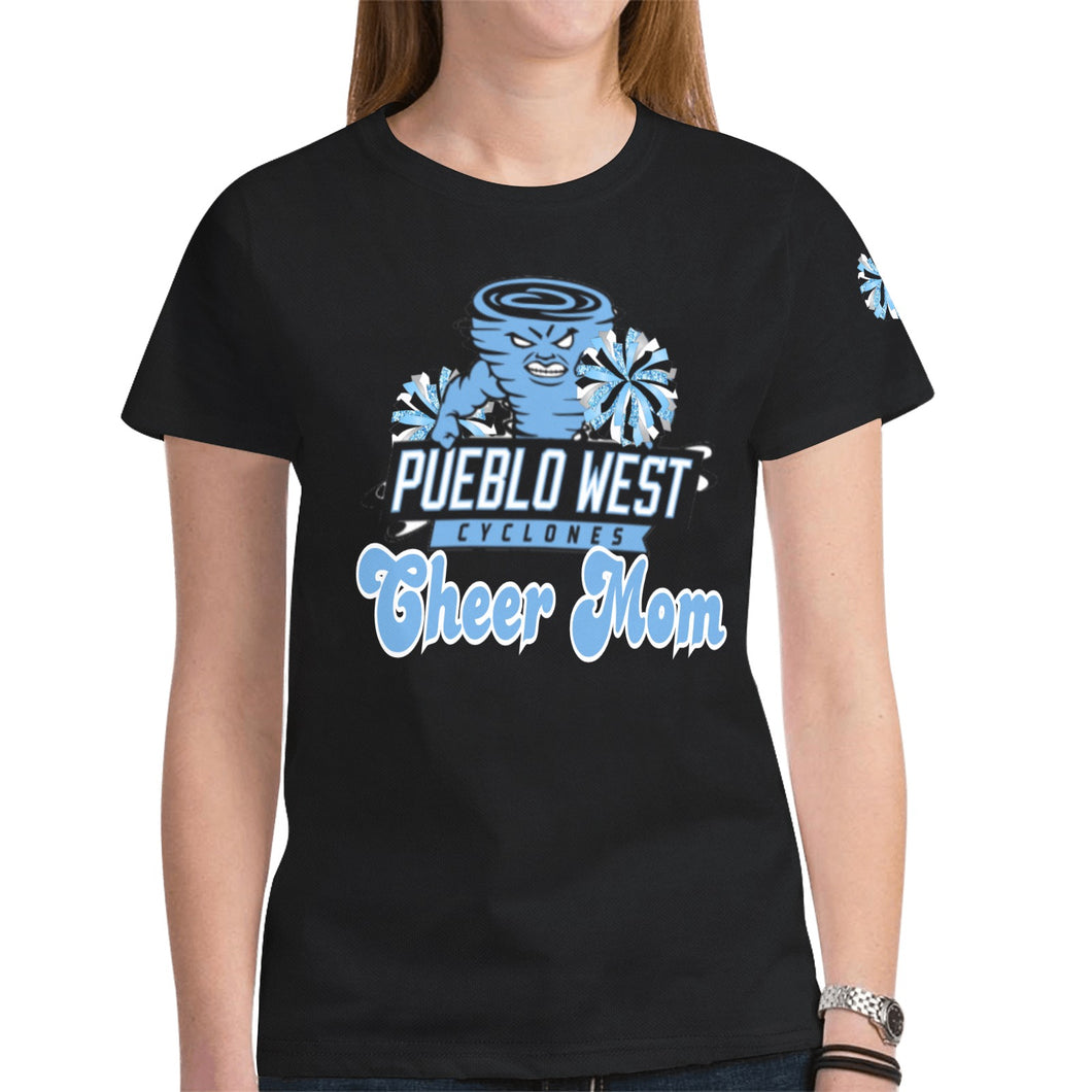 Pueblo West Cheer Mom Black New All Over Print T-shirt for Women (Model T45)