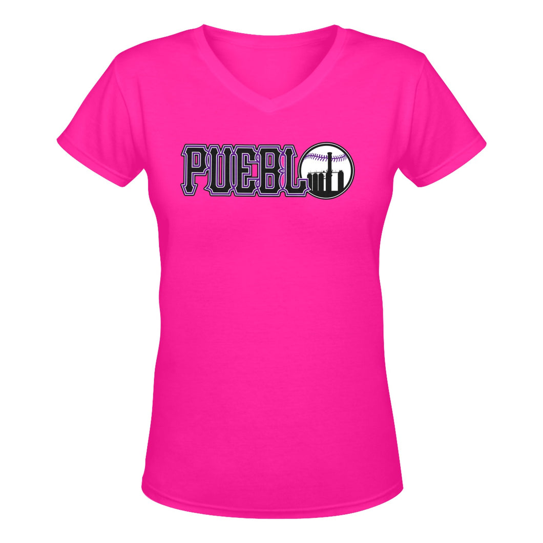 Pueblo SB V Pink October Women's Deep V-neck T-shirt (Model T19)