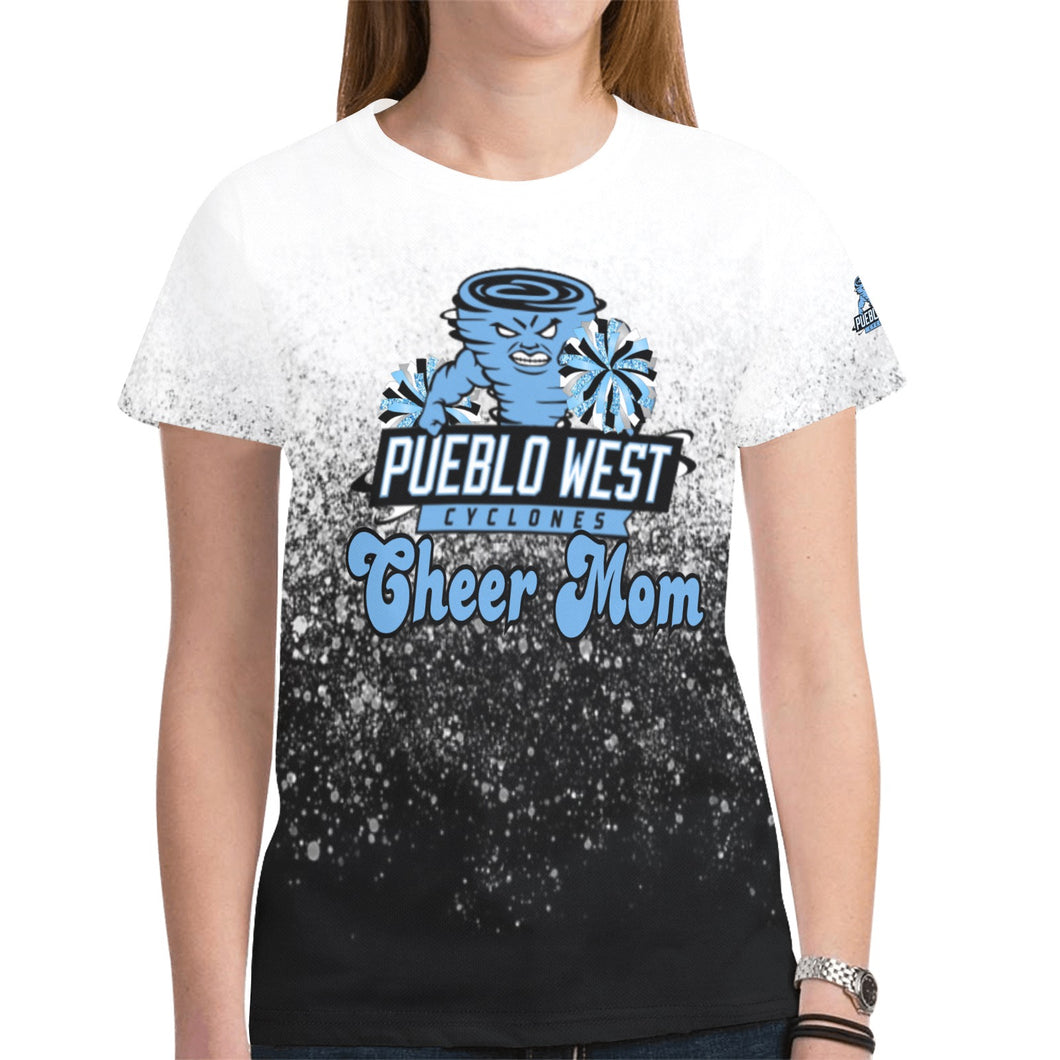Pueblo West Cheer Mom Pom New All Over Print T-shirt for Women (Model T45)