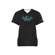 Load image into Gallery viewer, Summit Female Scrub Top Black 2 All Over Print Scrub Top
