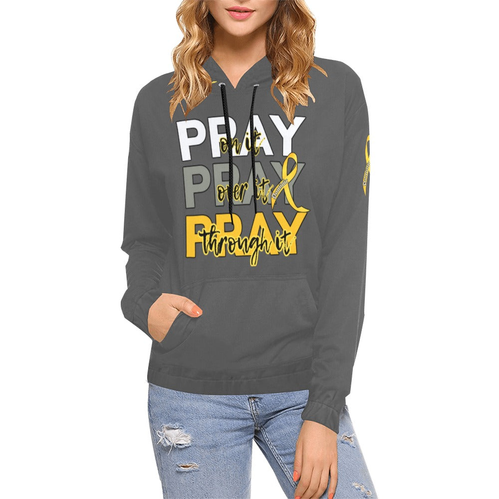 DOM Grey Pray All Over Print Hoodie for Women (USA Size) (Model H13)