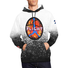 Load image into Gallery viewer, Flight Hoodie Black/White Name on hood. Light Blue Words All Over Print Hoodie for Men (USA Size) (Model H13)
