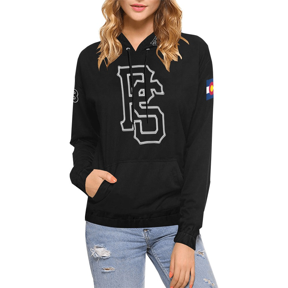 Pueblo Steel B/W PS Last name/Number Nickname B/W 2 All Over Print Hoodie for Women (USA Size) (Model H13)