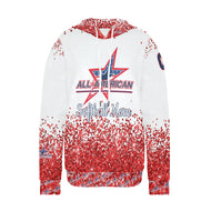 All American Softball Red Glitter Number Nickname Glitter Basic Numbers 00 white Women's Long Sleeve Fleece Hoodie (Model H55)