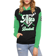 Load image into Gallery viewer, Aces BaseballHoodie, Name/Last/Nick/Baseball Number Green Sleeve All Over Print Hoodie for Women (USA Size) (Model H13)
