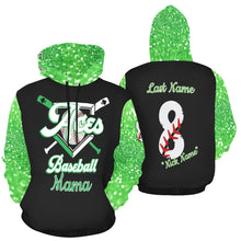 Load image into Gallery viewer, Aces Baseball Mama Hoodie, Glitter, Name/Last/Nick/Baseball Number All Over Print Hoodie for Women (USA Size) (Model H13)
