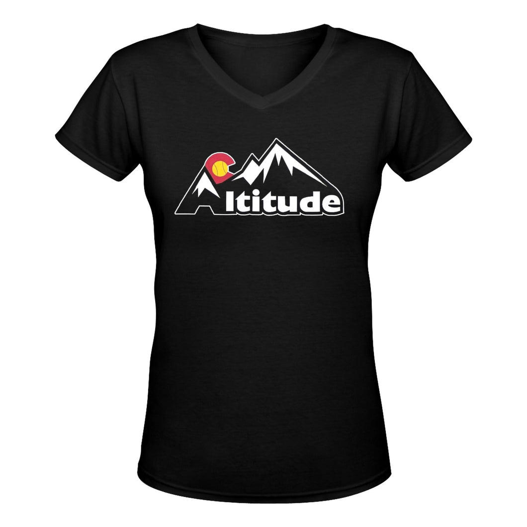 Altitude v neck black Women's Deep V-neck T-shirt (Model T19)